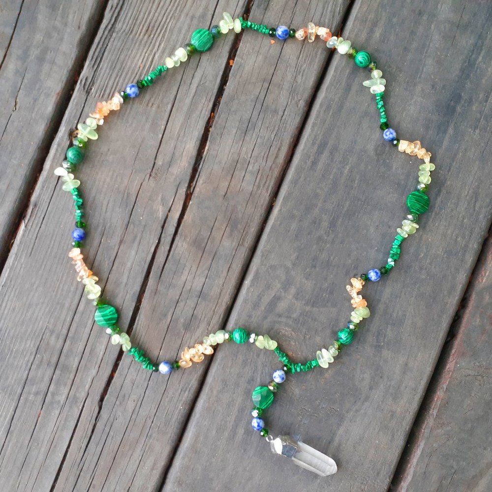 Citrine Malachite Quartz Point Necklace